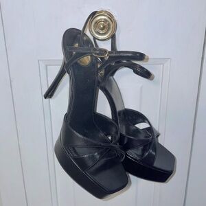 Saint Laurent Black Leather Platform Slingback Heels